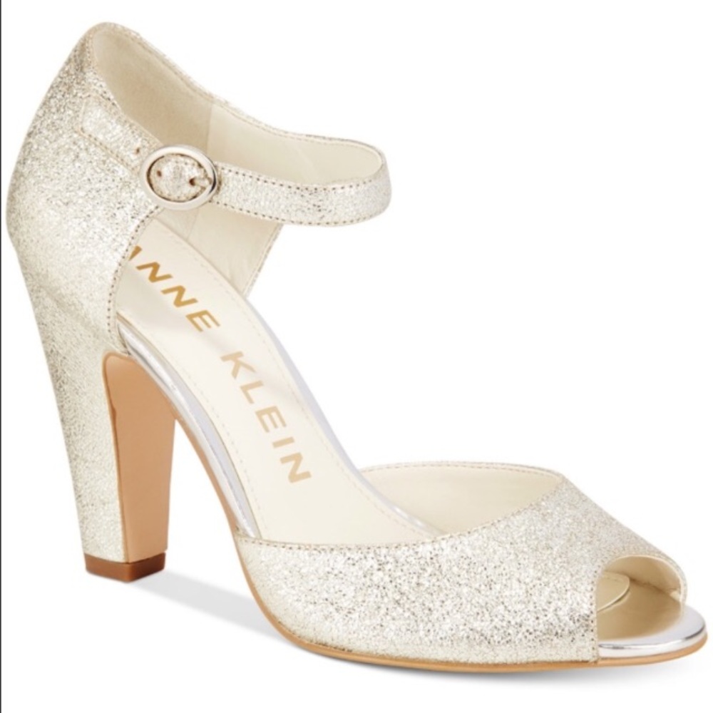 Anne Klein light gold peep toe Mary Jane heels